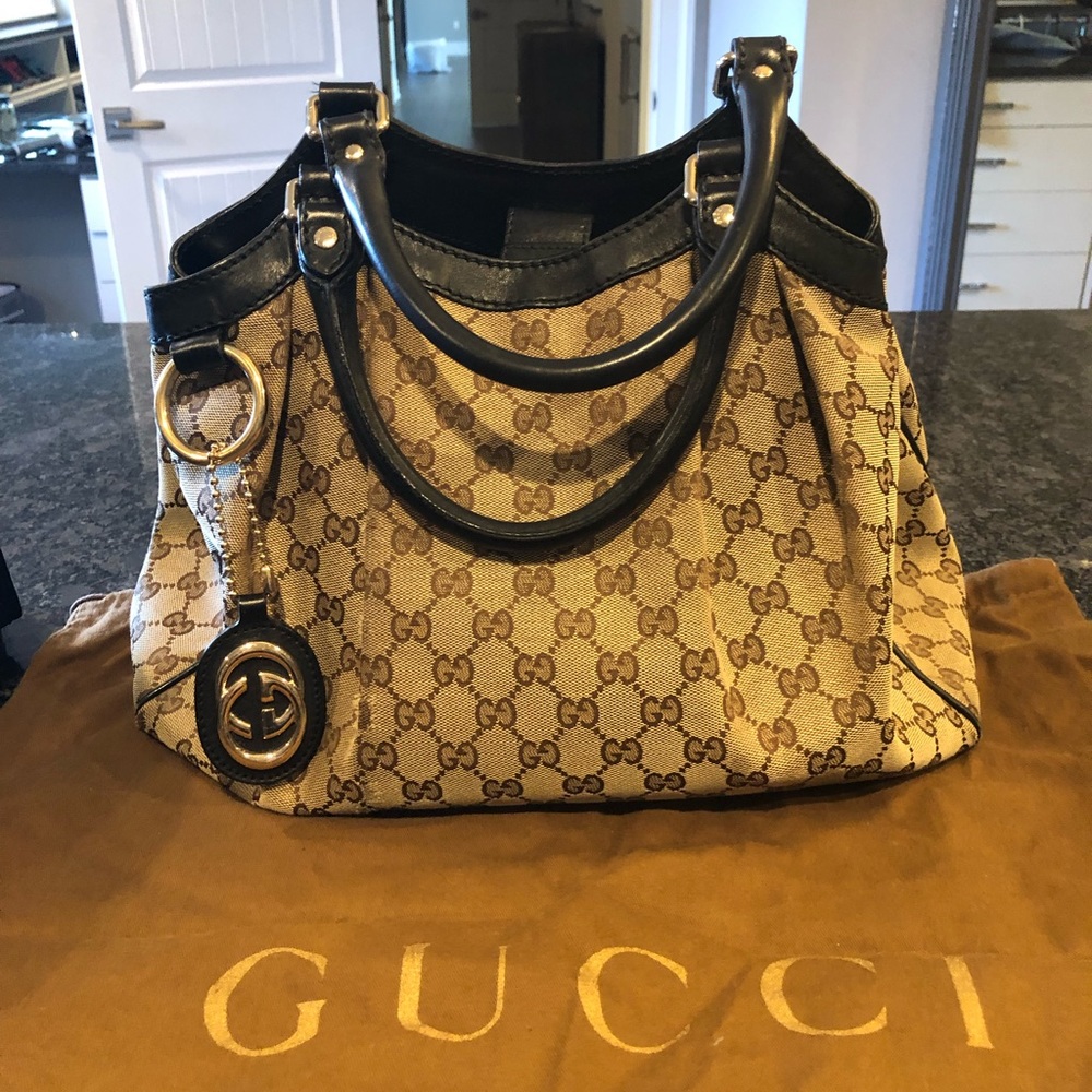 Gucci Beige/Brown Medium Canvas Sukey tote 100% authentic